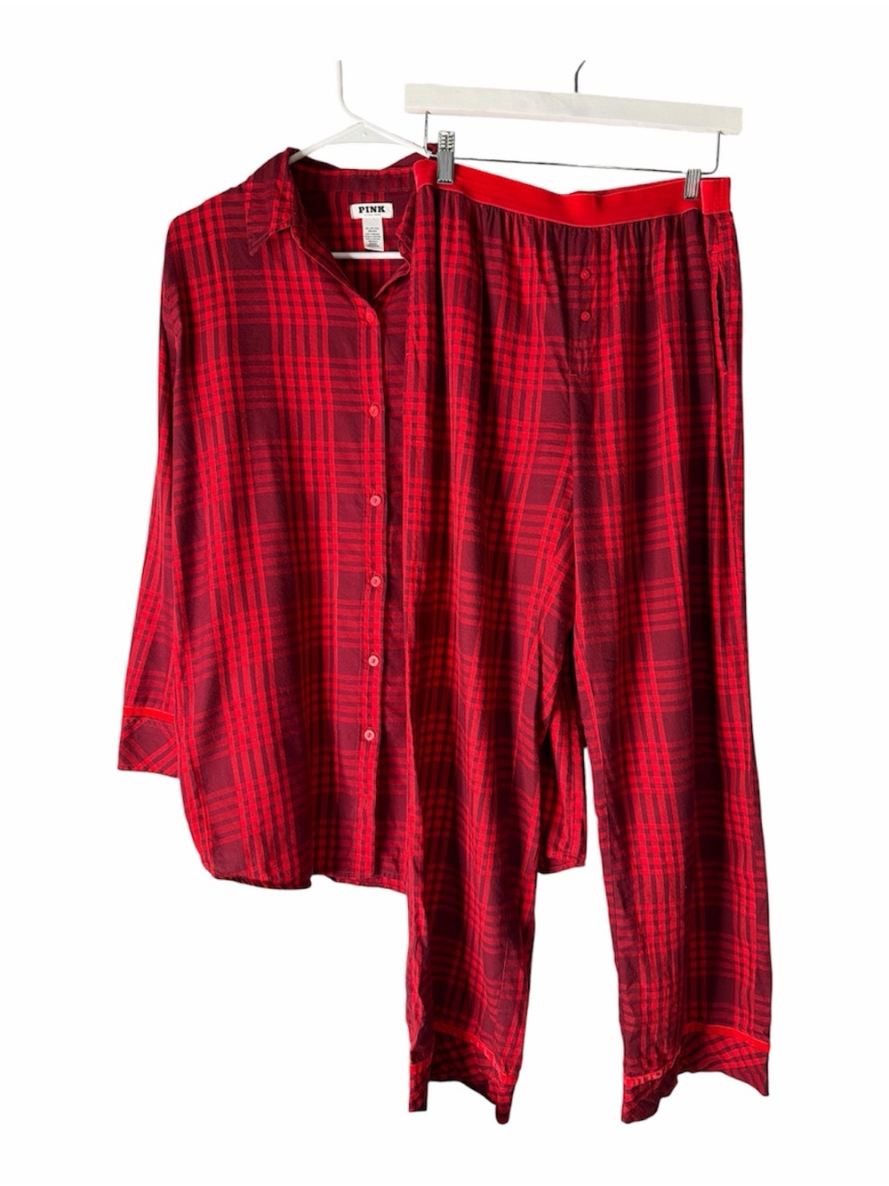 PINK Victoria's Secret Red Plaid Two-Piece Pajama Set